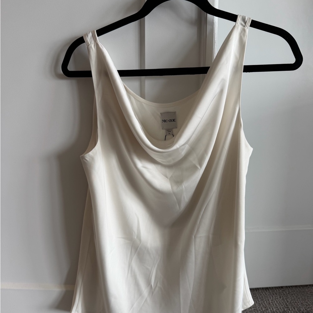 NIC+ZOE Cream Draped Cowl Neck Tank